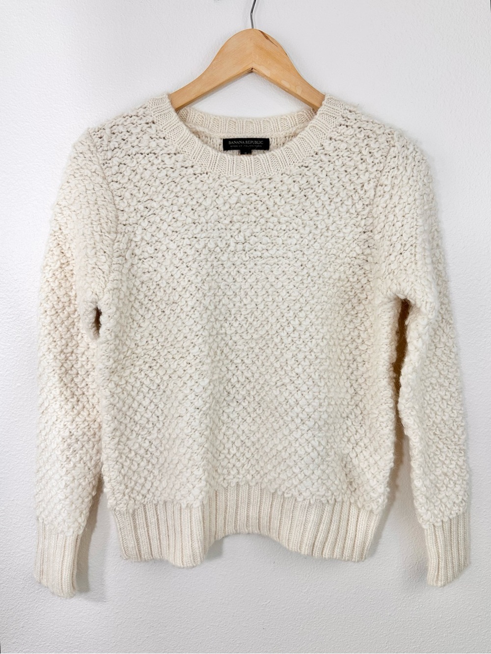 Wool Blend Italian Yarn Cream Textured Sweater Small Banana Republic Capsule